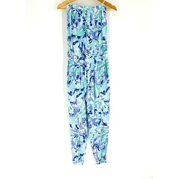 Lilly Pulitzer Womens Emiko Strapless jumpsuit in Lillys Lilac Nice Ink Size XS - Picture 3 of 11